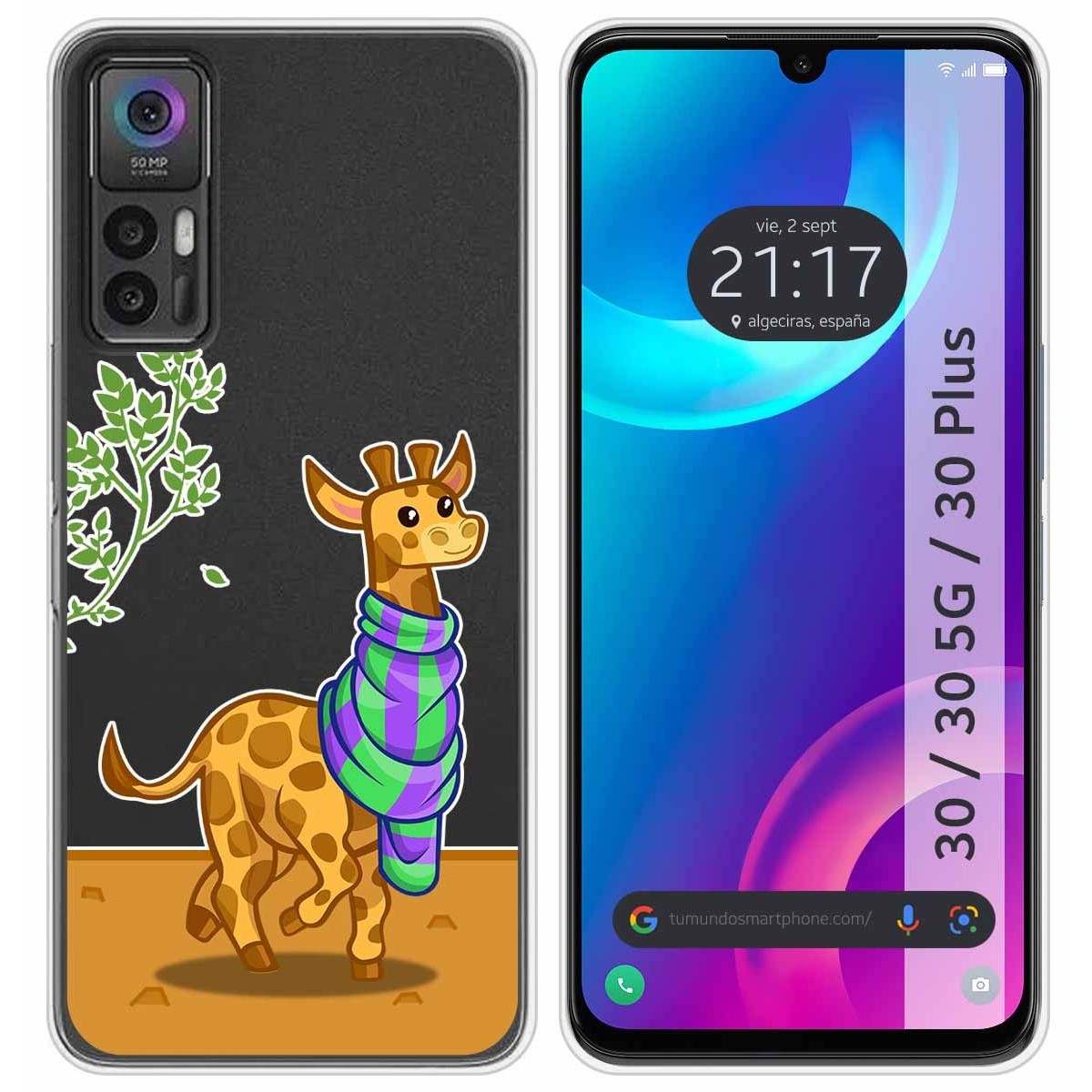 Funda Silicona Transparente para TCL 30 / 30 5G / 30 Plus diseño Jirafa Dibujos