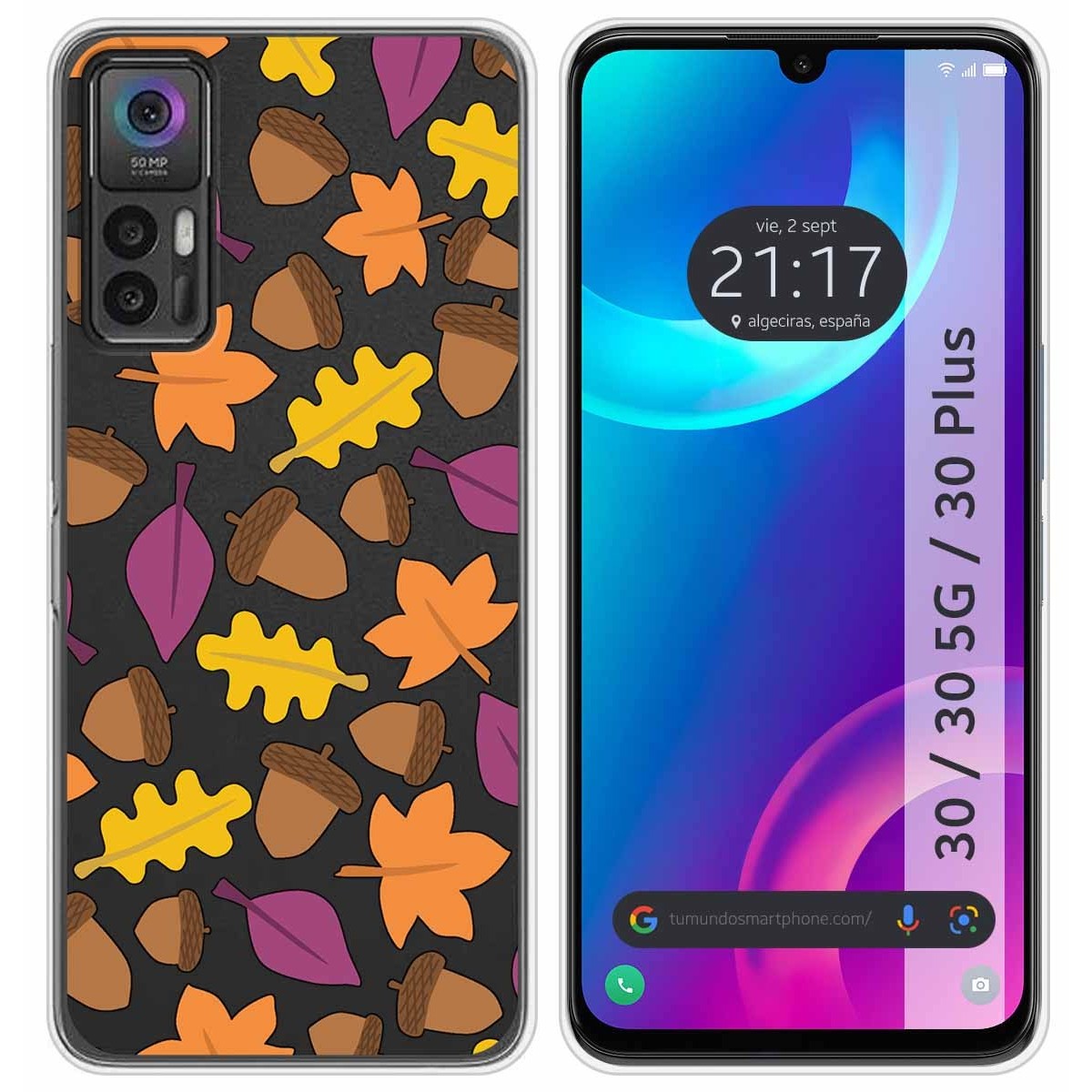 Funda Silicona Transparente para TCL 30 / 30 5G / 30 Plus diseño Otoño Dibujos