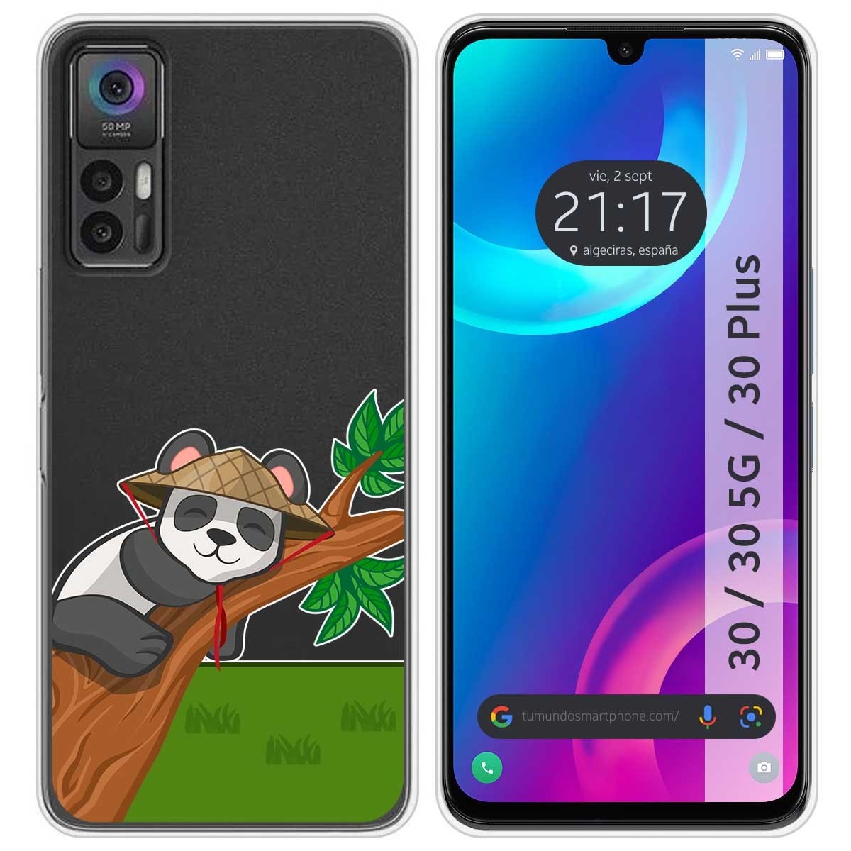 Funda Silicona Transparente para TCL 30 / 30 5G / 30 Plus diseño Panda Dibujos
