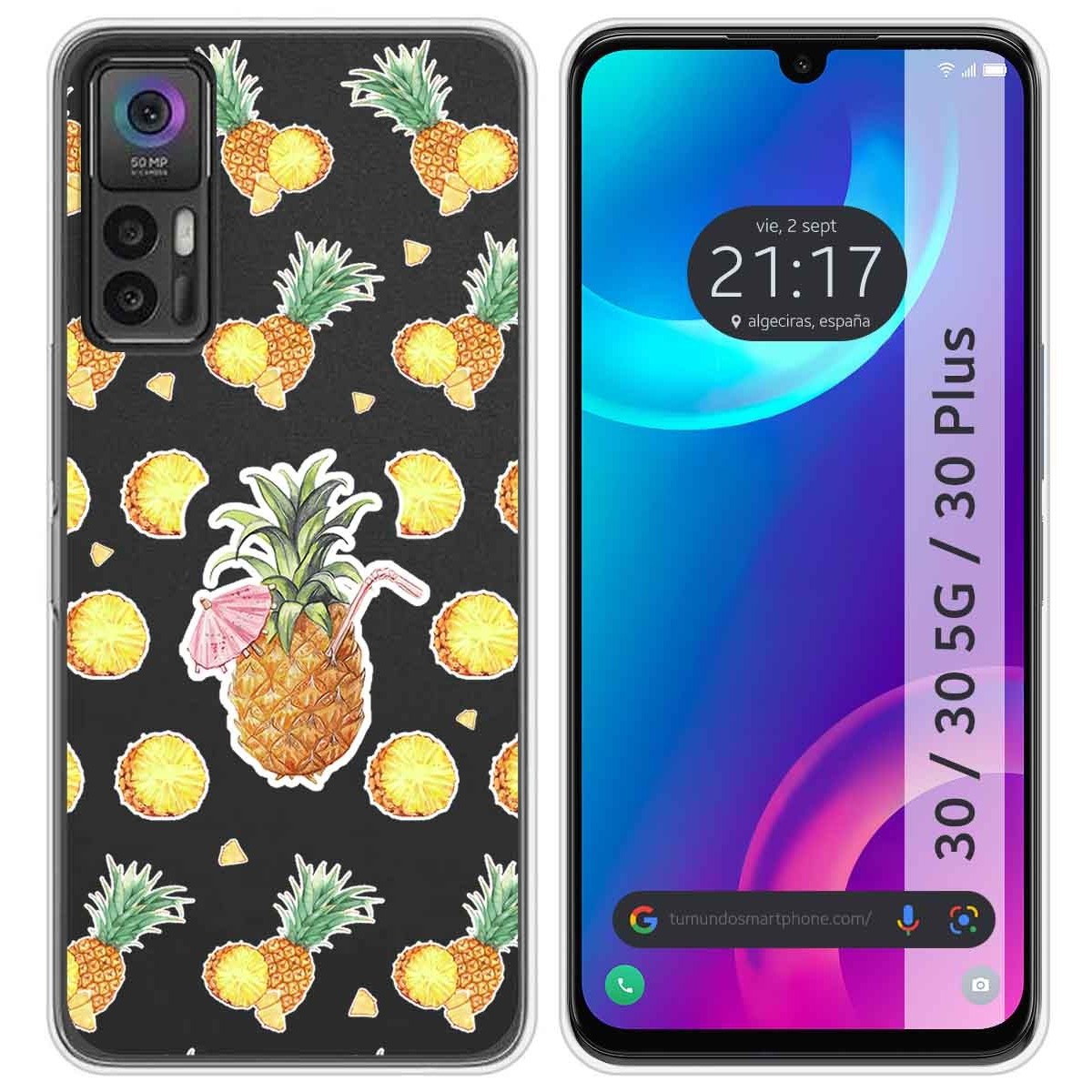 Funda Silicona Transparente para TCL 30 / 30 5G / 30 Plus diseño Piña Dibujos