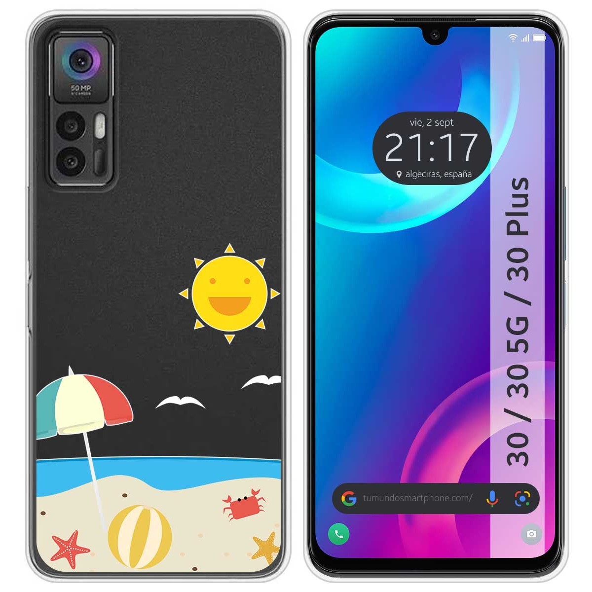 Funda Silicona Transparente para TCL 30 / 30 5G / 30 Plus diseño Playa Dibujos