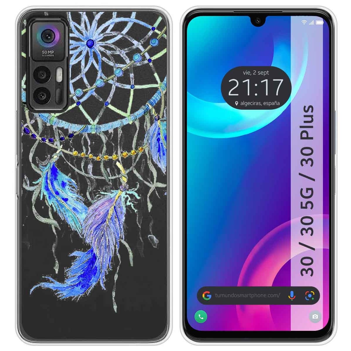 Funda Silicona Transparente para TCL 30 / 30 5G / 30 Plus diseño Plumas Dibujos