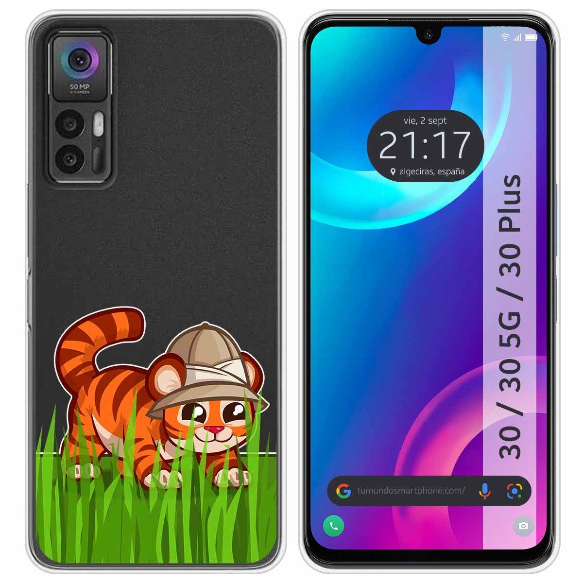 Funda Silicona Transparente para TCL 30 / 30 5G / 30 Plus diseño Tigre Dibujos