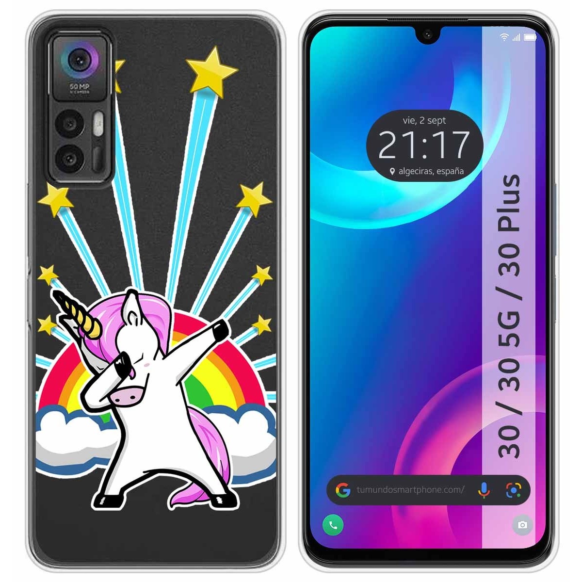 Funda Silicona Transparente para TCL 30 / 30 5G / 30 Plus diseño Unicornio Dibujos