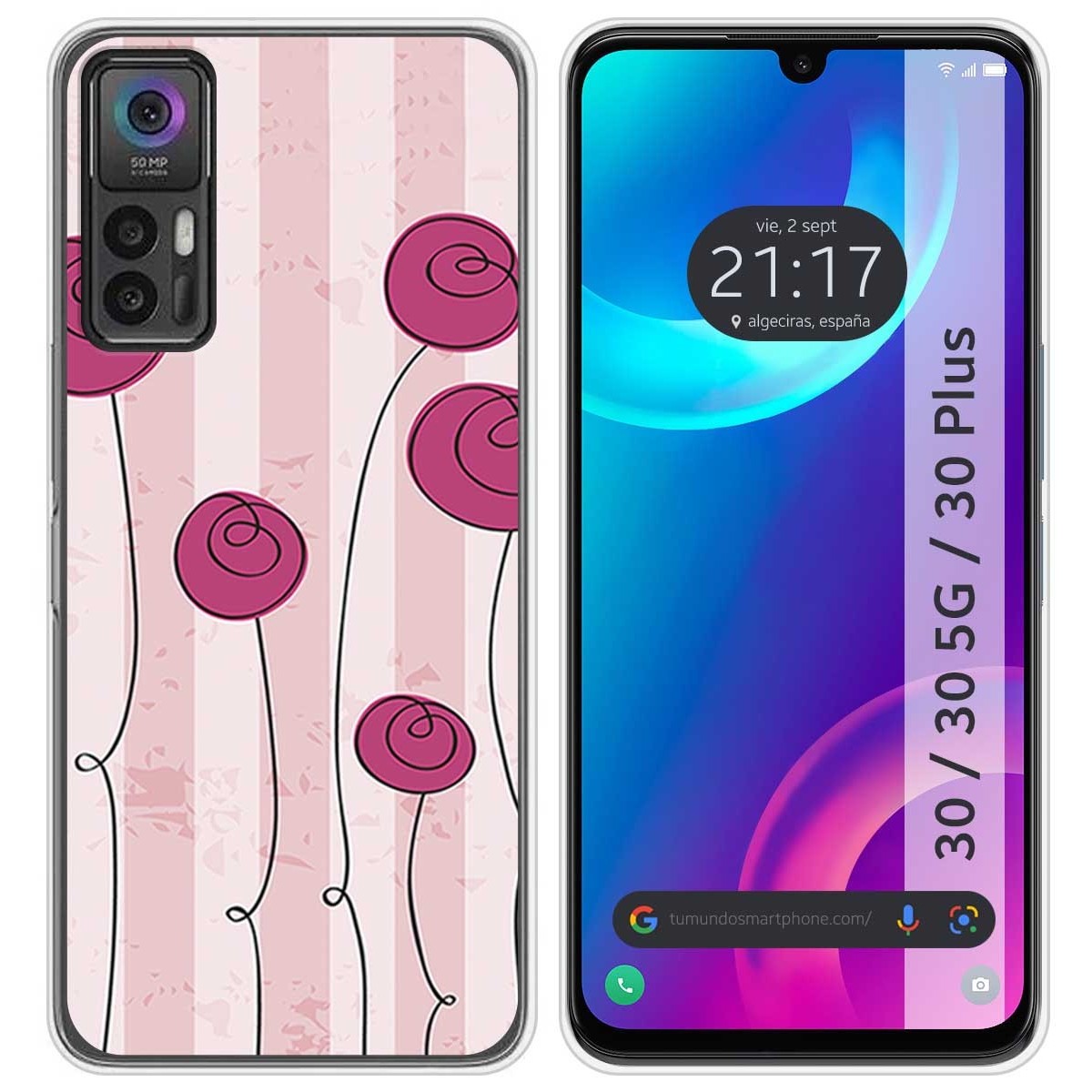 Funda Silicona para TCL 30 / 30 5G / 30 Plus diseño Flores Vintage Dibujos