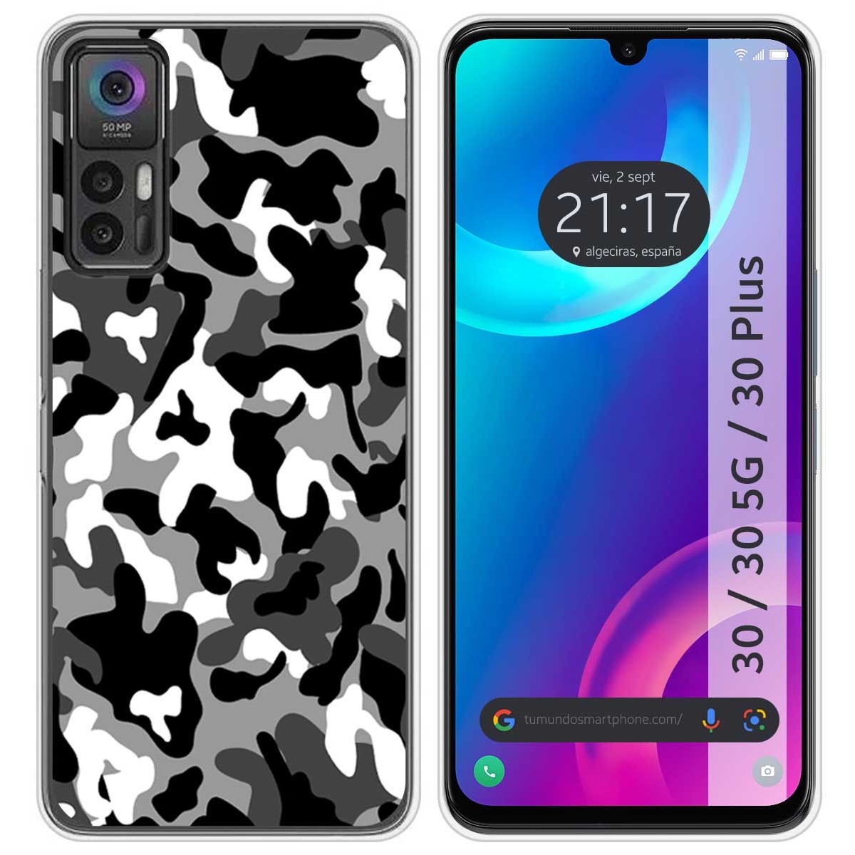 Funda Silicona para TCL 30 / 30 5G / 30 Plus diseño Snow Camuflaje Dibujos