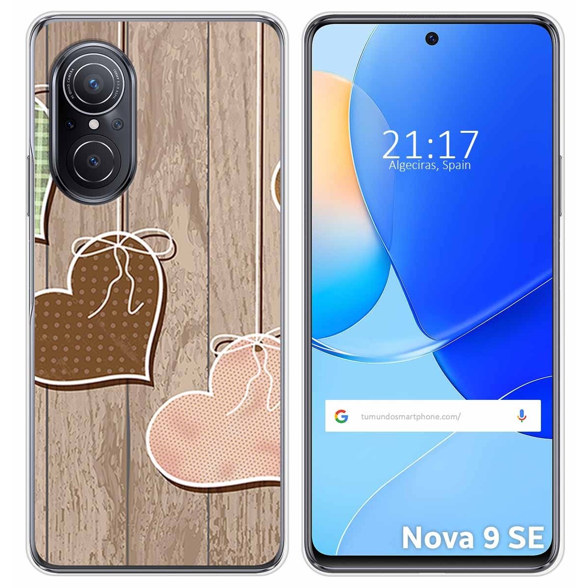 Funda Silicona para Huawei Nova 9 SE diseño Corazones Madera Dibujos