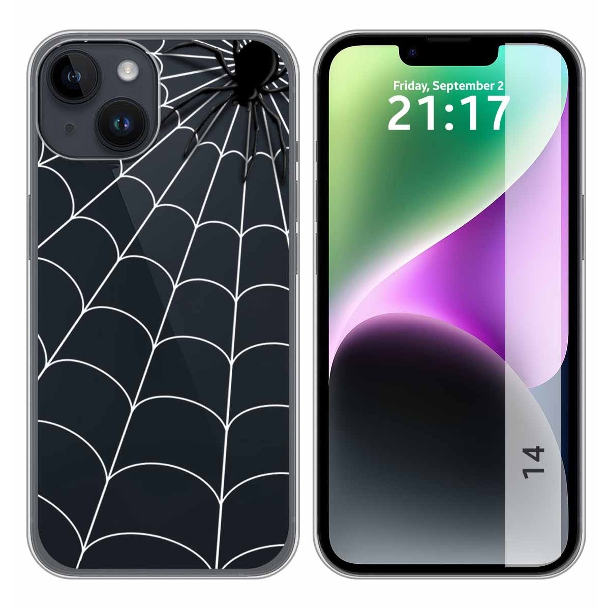 Funda Silicona Transparente compatible con iPhone 14 (6.1) diseño Araña Dibujos
