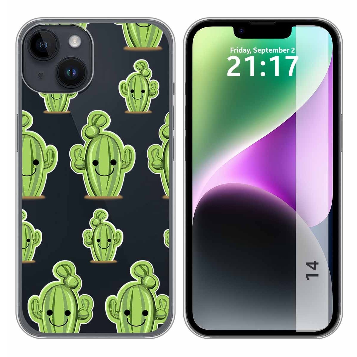 Funda Silicona Transparente compatible con iPhone 14 (6.1) diseño Cactus Dibujos