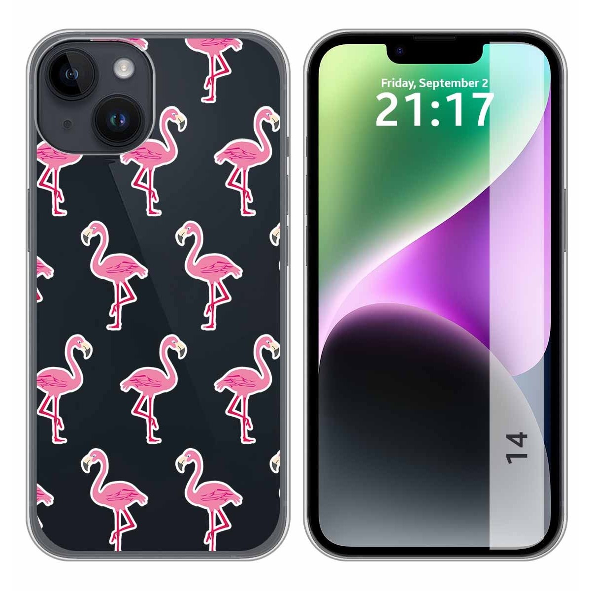 Funda Silicona Transparente compatible con iPhone 14 (6.1) diseño Flamenco Dibujos