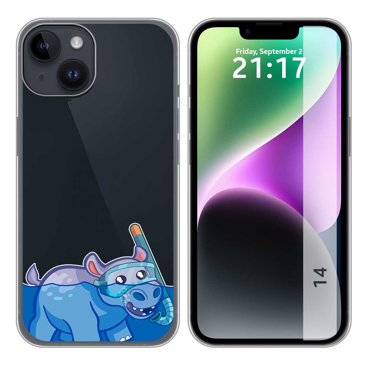 Funda Silicona Transparente compatible con iPhone 14 (6.1) diseño Hipo Dibujos