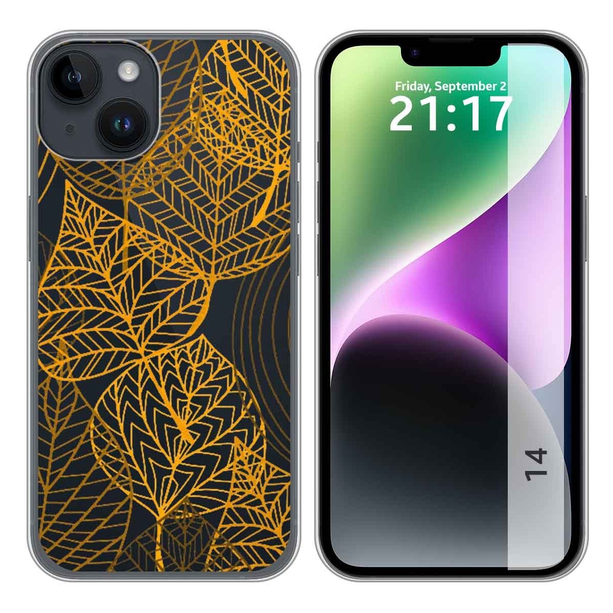 Funda Silicona Transparente compatible con iPhone 14 (6.1) diseño Hojas Dibujos