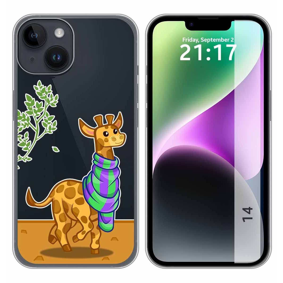 Funda Silicona Transparente compatible con iPhone 14 (6.1) diseño Jirafa Dibujos
