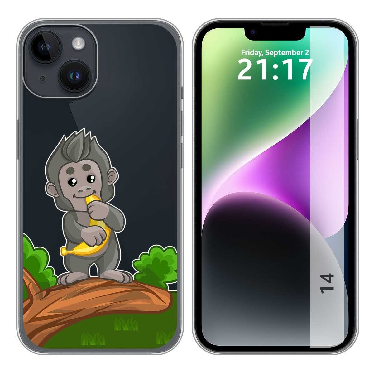 Funda Silicona Transparente compatible con iPhone 14 (6.1) diseño Mono Dibujos