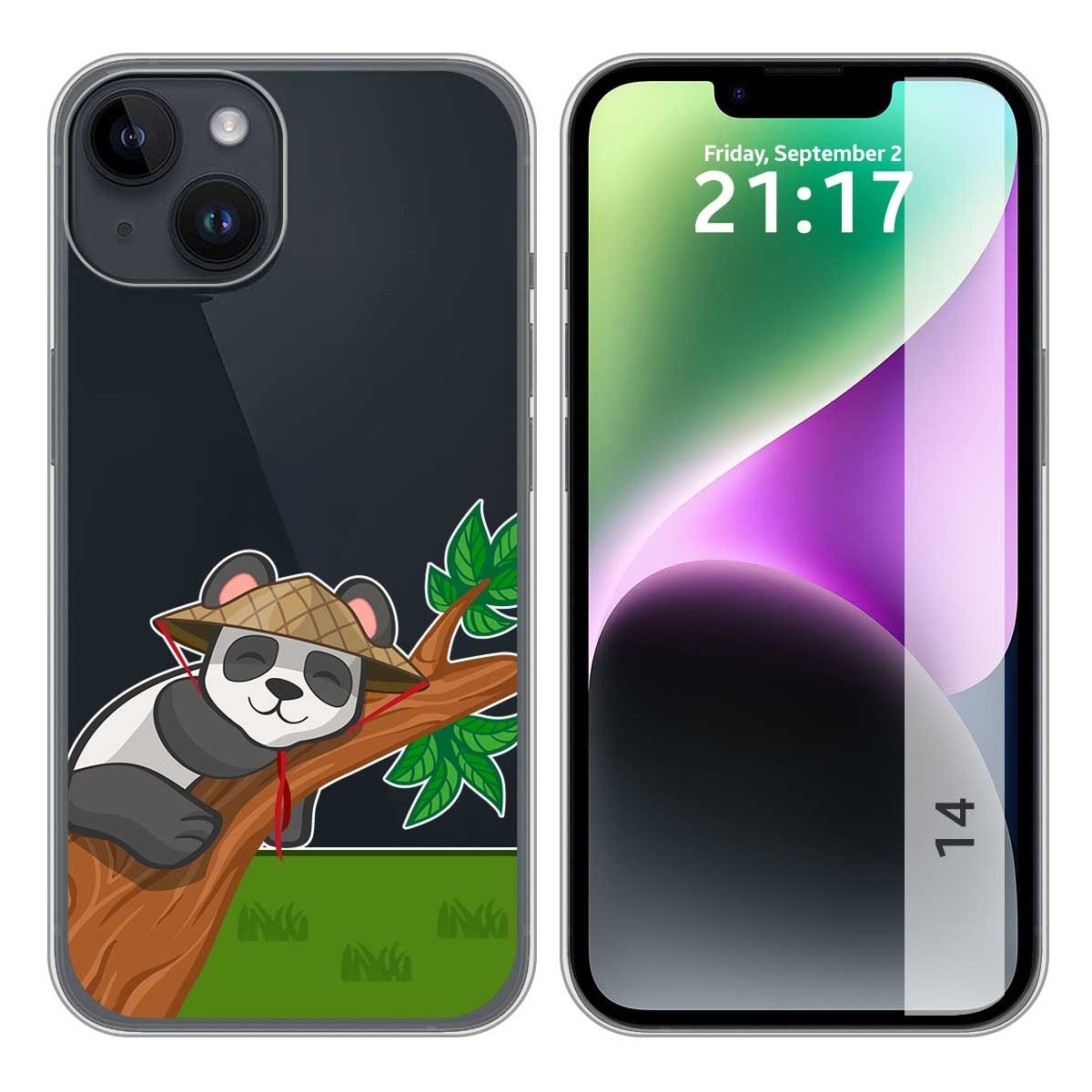 Funda Silicona Transparente compatible con iPhone 14 (6.1) diseño Panda Dibujos