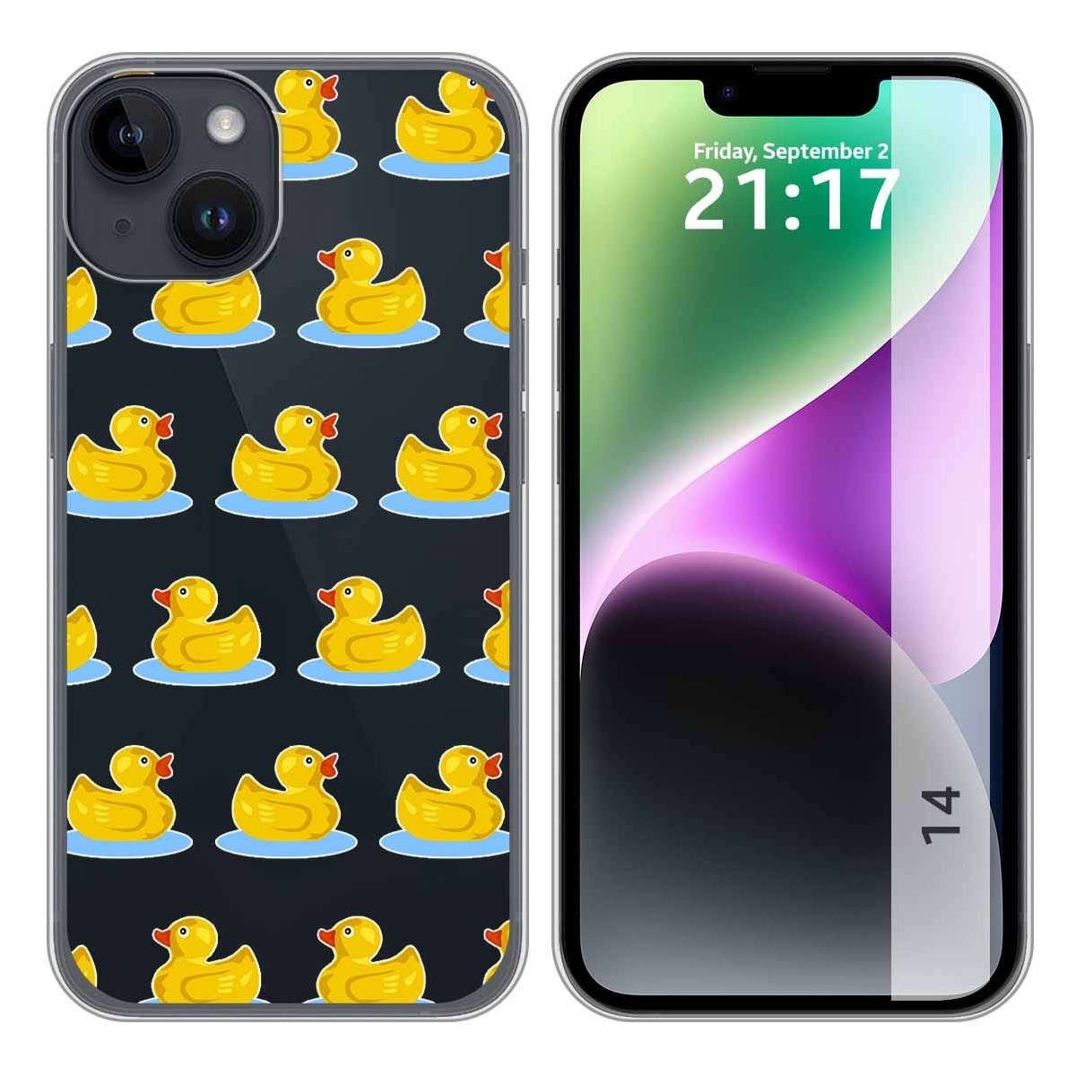 Funda Silicona Transparente compatible con iPhone 14 (6.1) diseño Pato Dibujos