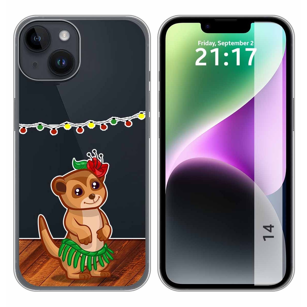 Funda Silicona Transparente compatible con iPhone 14 (6.1) diseño Suricata Dibujos