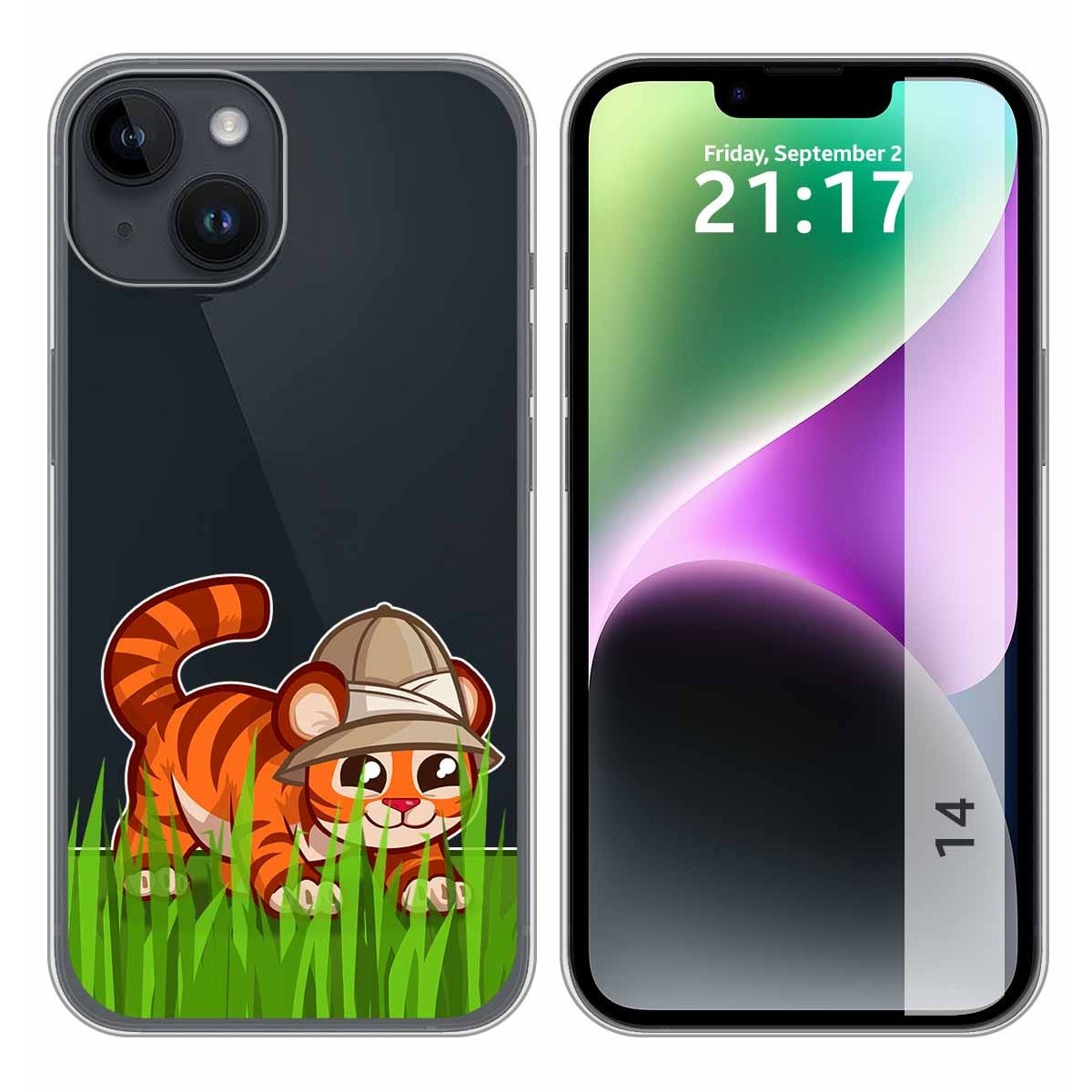 Funda Silicona Transparente compatible con iPhone 14 (6.1) diseño Tigre Dibujos