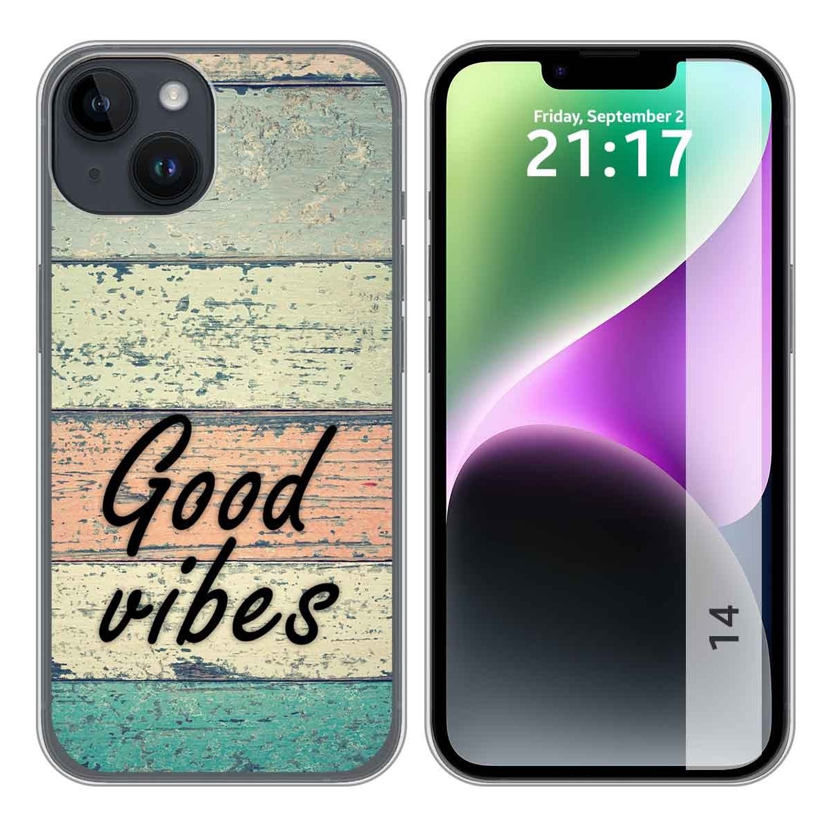 Funda Silicona compatible con iPhone 14 (6.1) diseño Madera 01 Dibujos