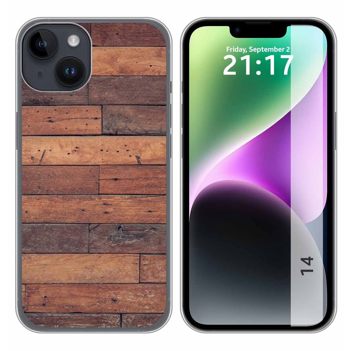 Funda Silicona compatible con iPhone 14 (6.1) diseño Madera 03 Dibujos