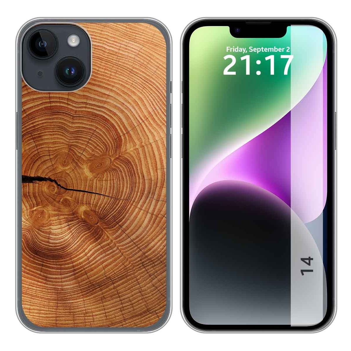 Funda Silicona compatible con iPhone 14 (6.1) diseño Madera 04 Dibujos