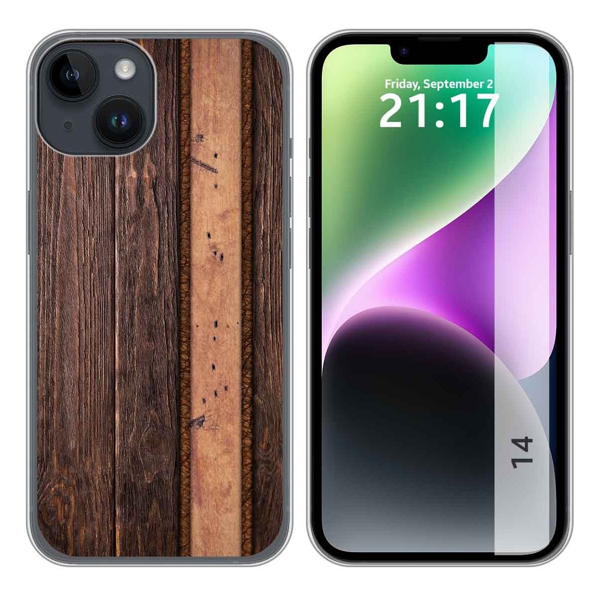 Funda Silicona compatible con iPhone 14 (6.1) diseño Madera 05 Dibujos