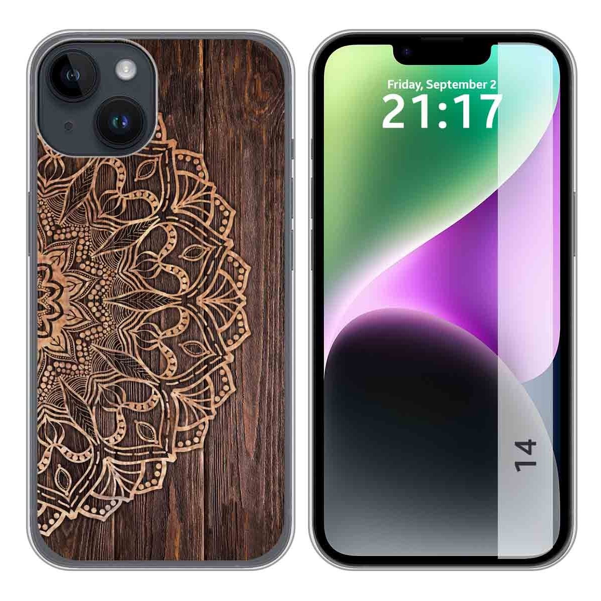 Funda Silicona compatible con iPhone 14 (6.1) diseño Madera 06 Dibujos