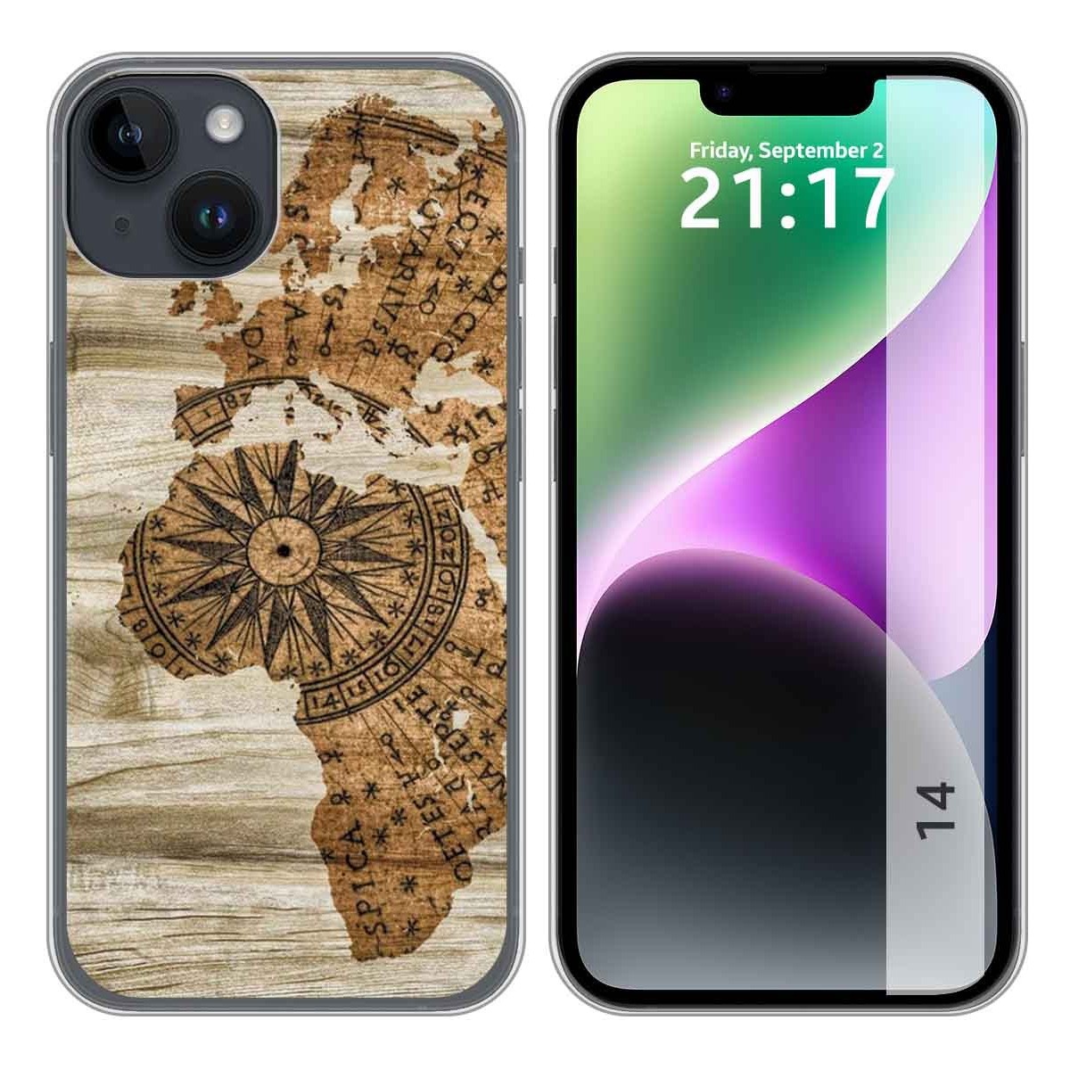 Funda Silicona compatible con iPhone 14 (6.1) diseño Madera 07 Dibujos