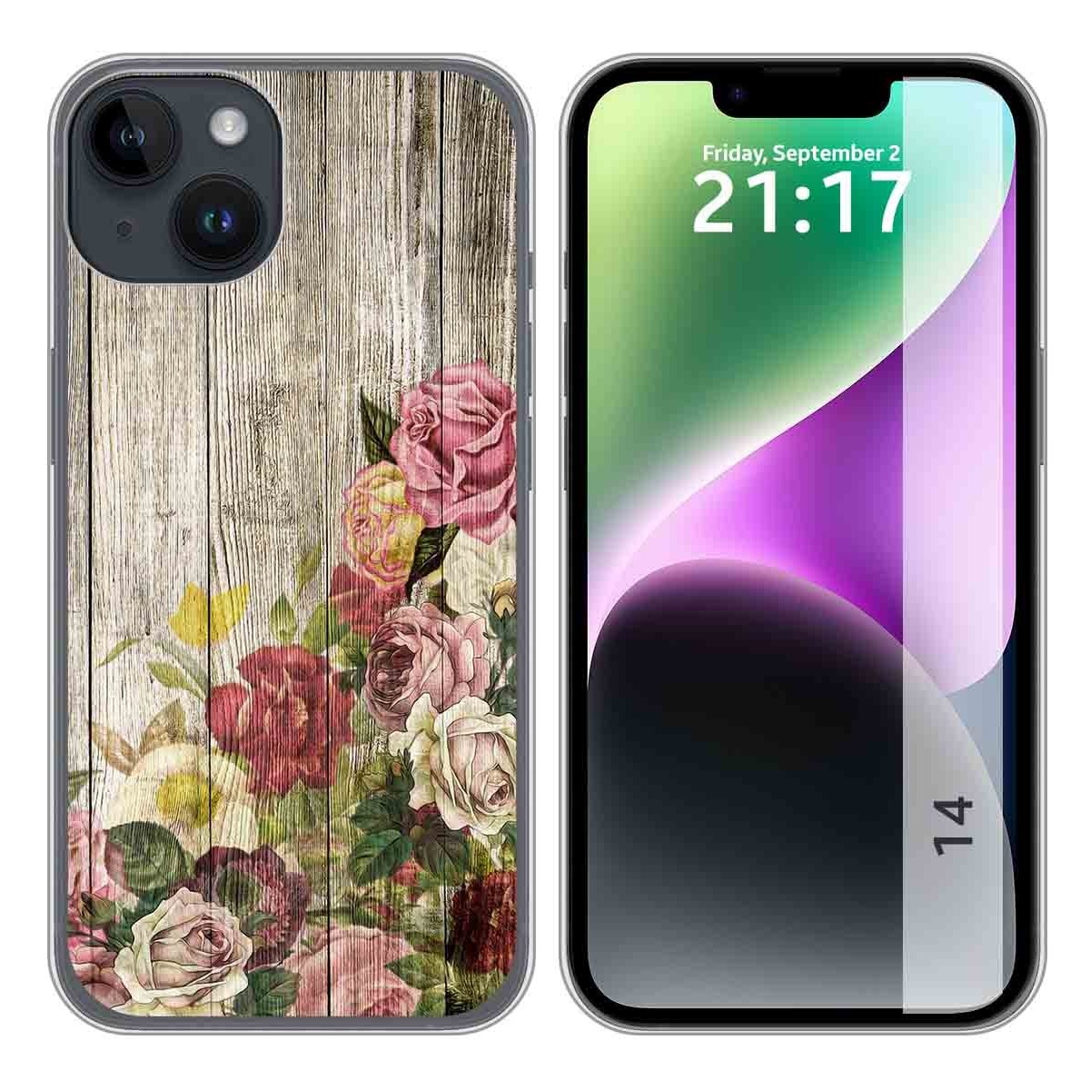 Funda Silicona compatible con iPhone 14 (6.1) diseño Madera 08 Dibujos