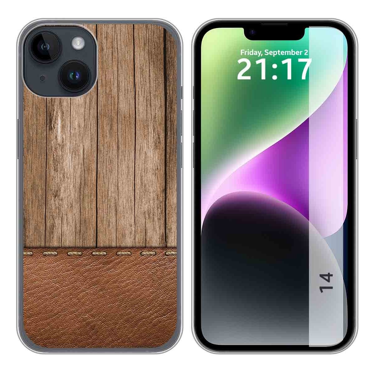 Funda Silicona compatible con iPhone 14 (6.1) diseño Madera 09 Dibujos