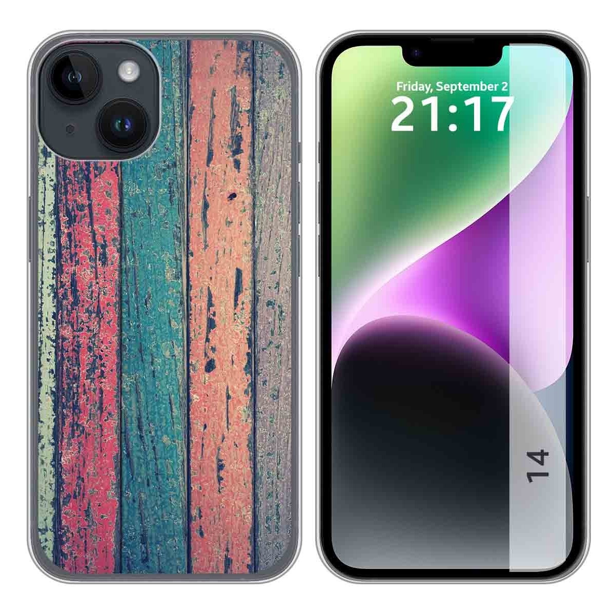 Funda Silicona compatible con iPhone 14 (6.1) diseño Madera 10 Dibujos