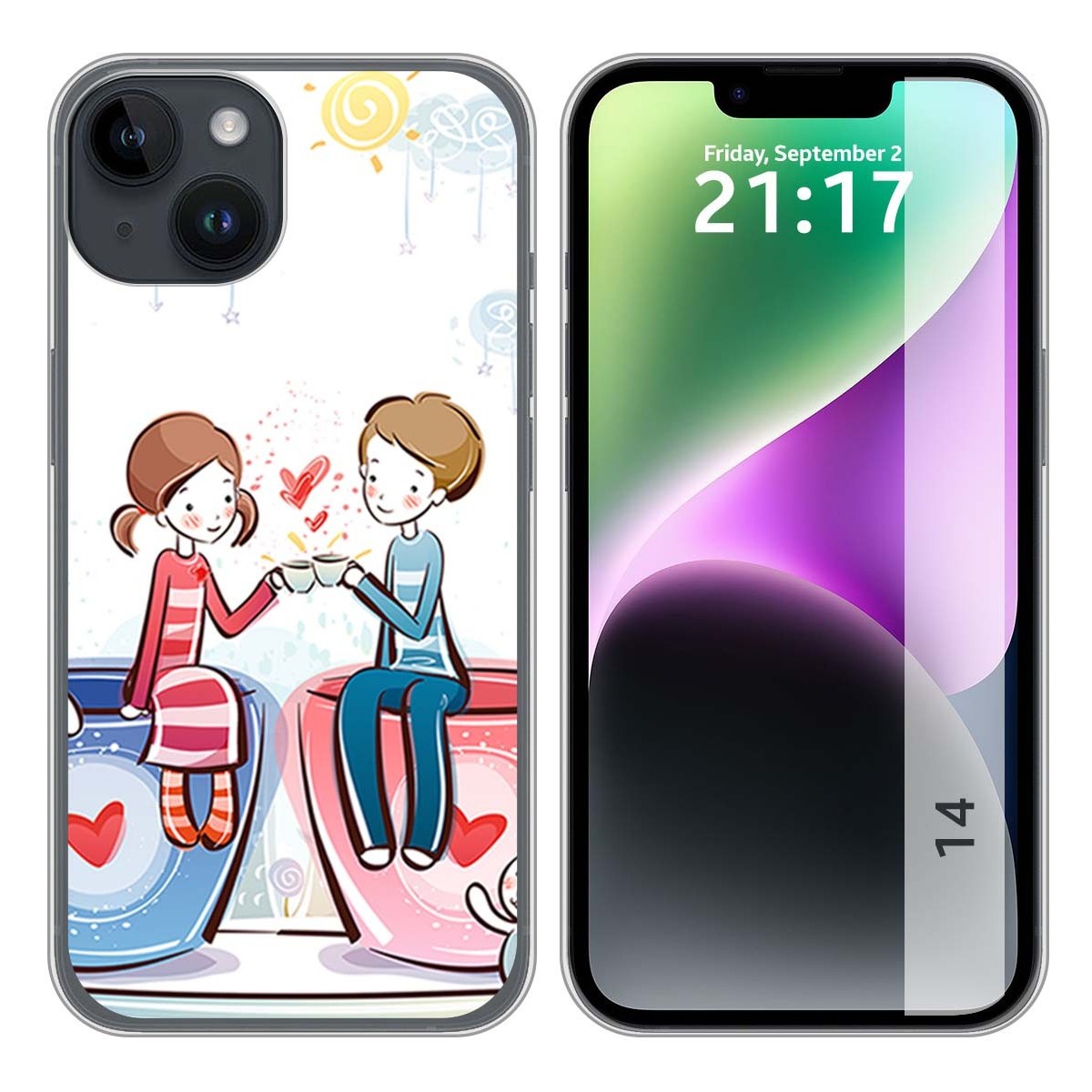 Funda Silicona compatible con iPhone 14 (6.1) diseño Café Dibujos