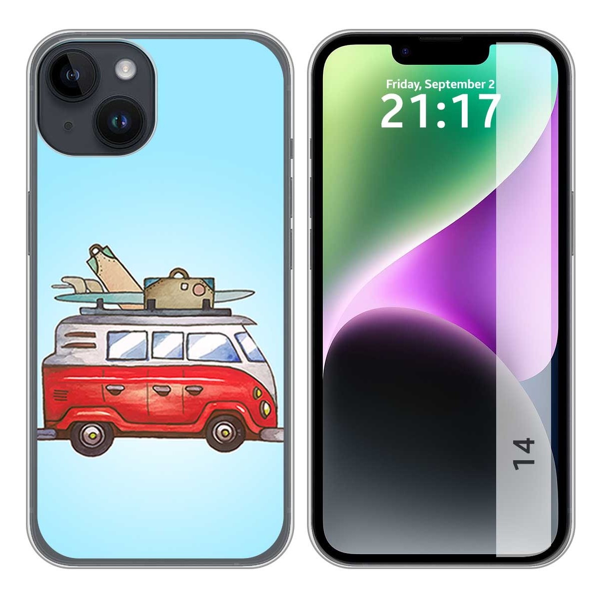 Funda Silicona compatible con iPhone 14 (6.1) diseño Furgoneta Dibujos