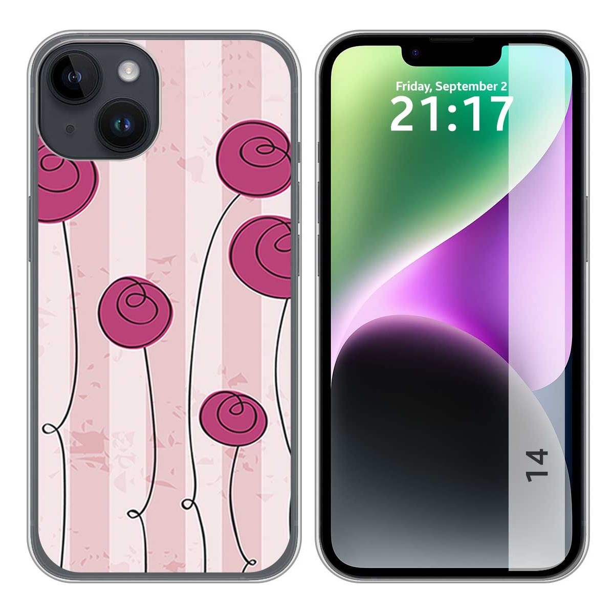 Funda Silicona compatible con iPhone 14 (6.1) diseño Flores Vintage Dibujos