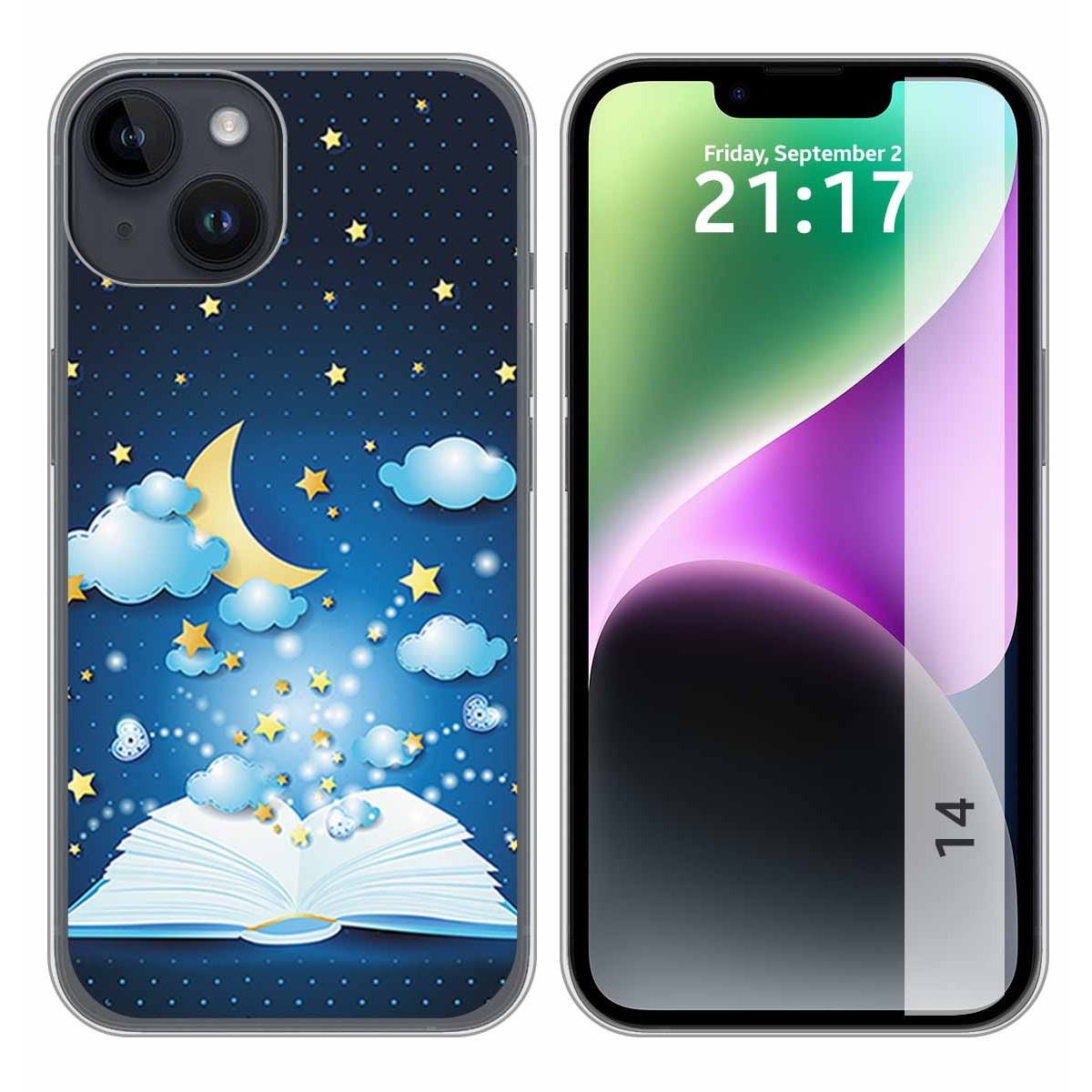 Funda Silicona compatible con iPhone 14 (6.1) diseño Libro Cuentos Dibujos