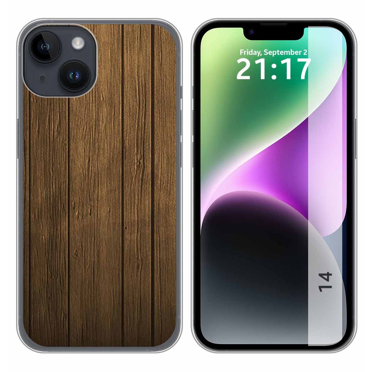 Funda Silicona compatible con iPhone 14 (6.1) diseño Madera Dibujos