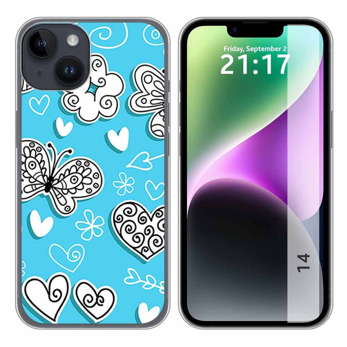 Funda Silicona compatible con iPhone 14 (6.1) diseño Mariposas Dibujos