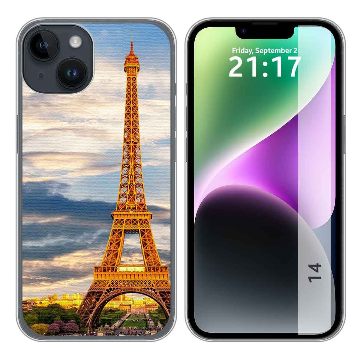 Funda Silicona compatible con iPhone 14 (6.1) diseño Paris Dibujos