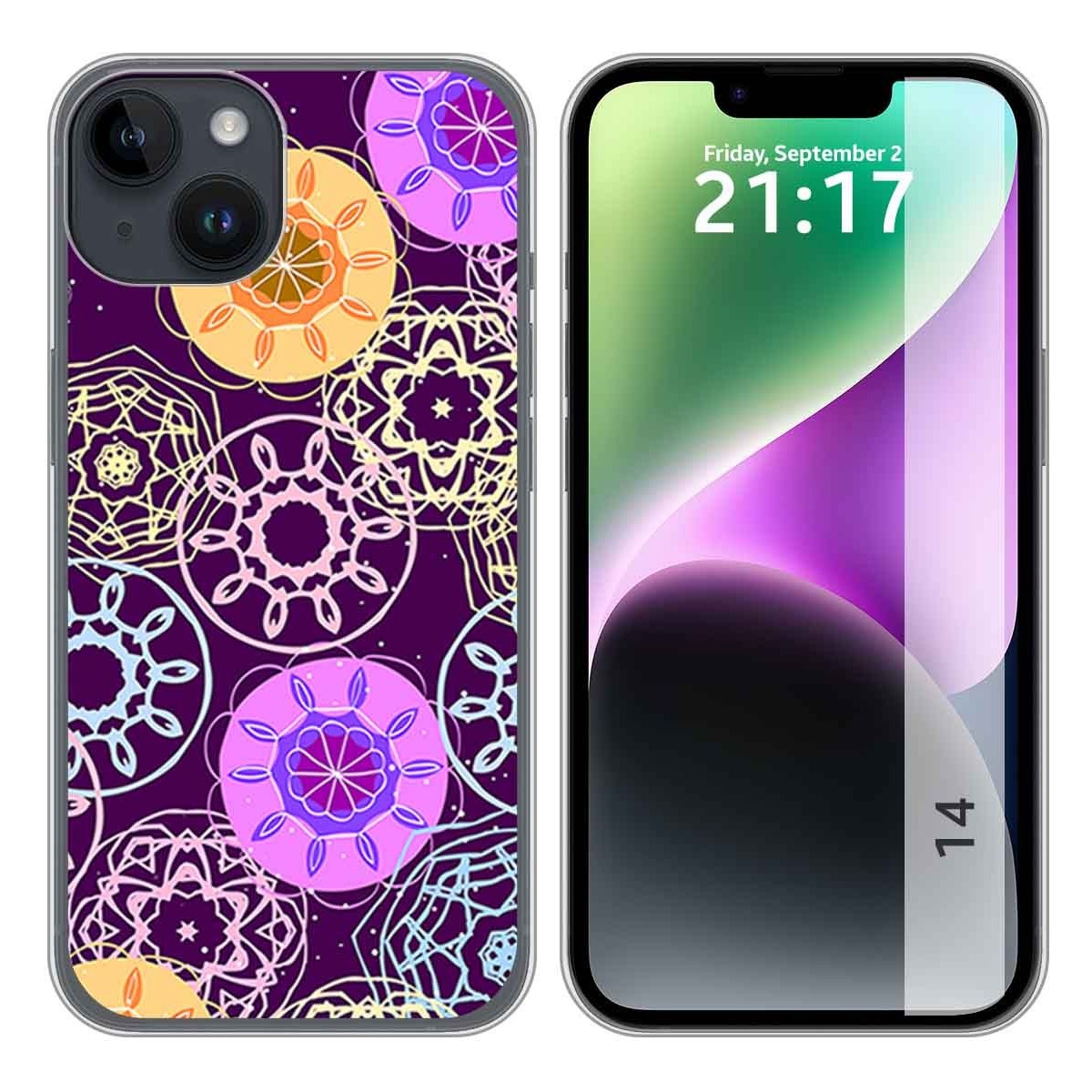 Funda Silicona compatible con iPhone 14 (6.1) diseño Radial Dibujos