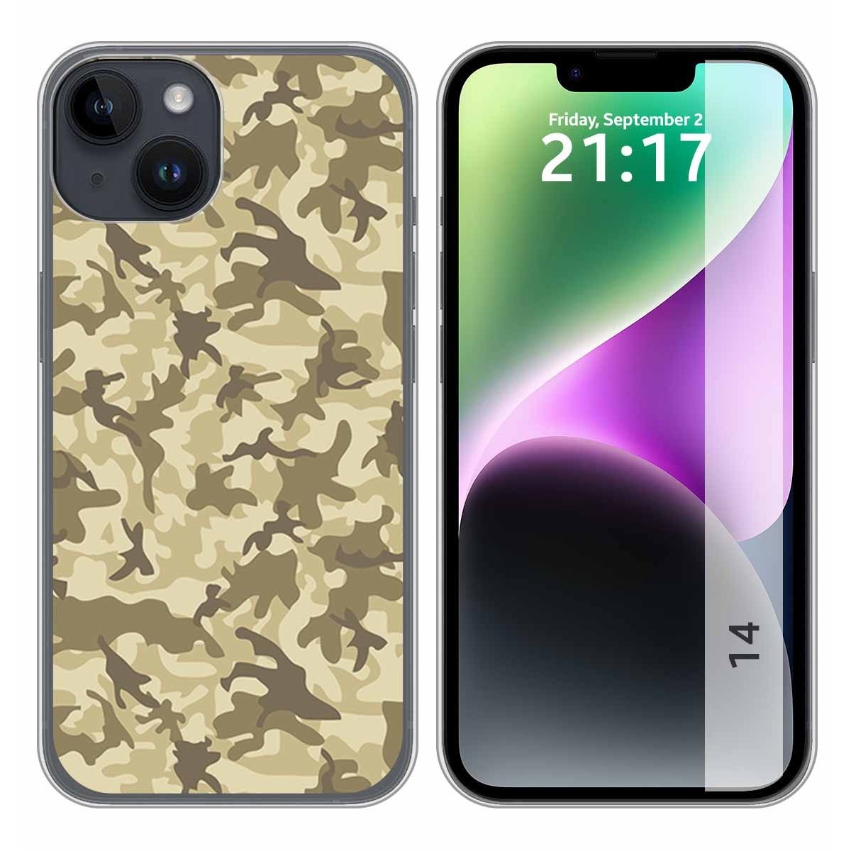 Funda Silicona compatible con iPhone 14 (6.1) diseño Sand Camuflaje Dibujos