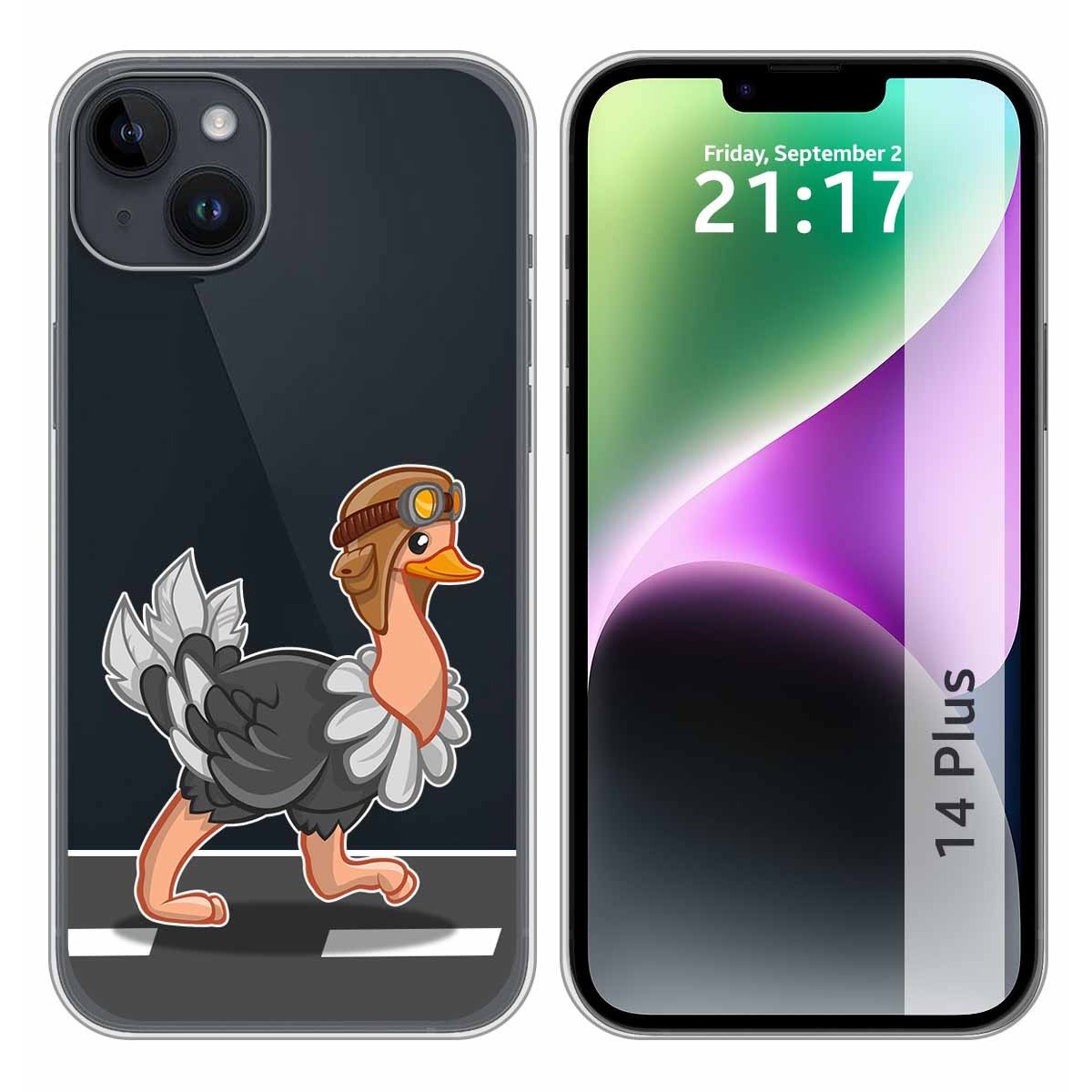 Funda Silicona Transparente compatible con iPhone 14 Plus (6.7) diseño Avestruz Dibujos