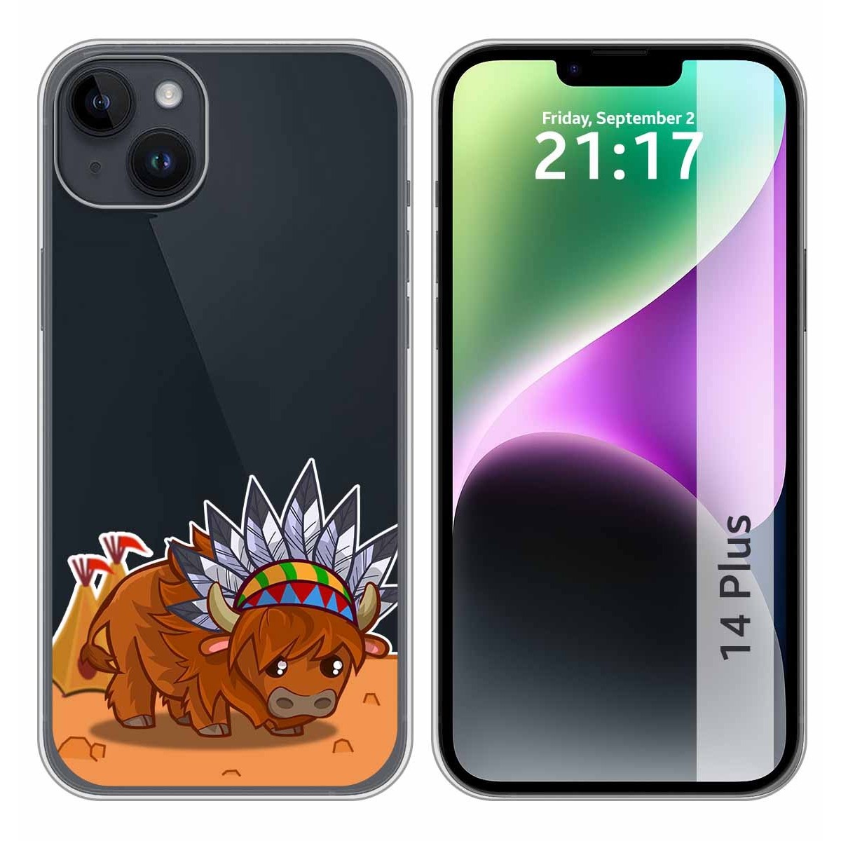 Funda Silicona Transparente compatible con iPhone 14 Plus (6.7) diseño Bufalo Dibujos