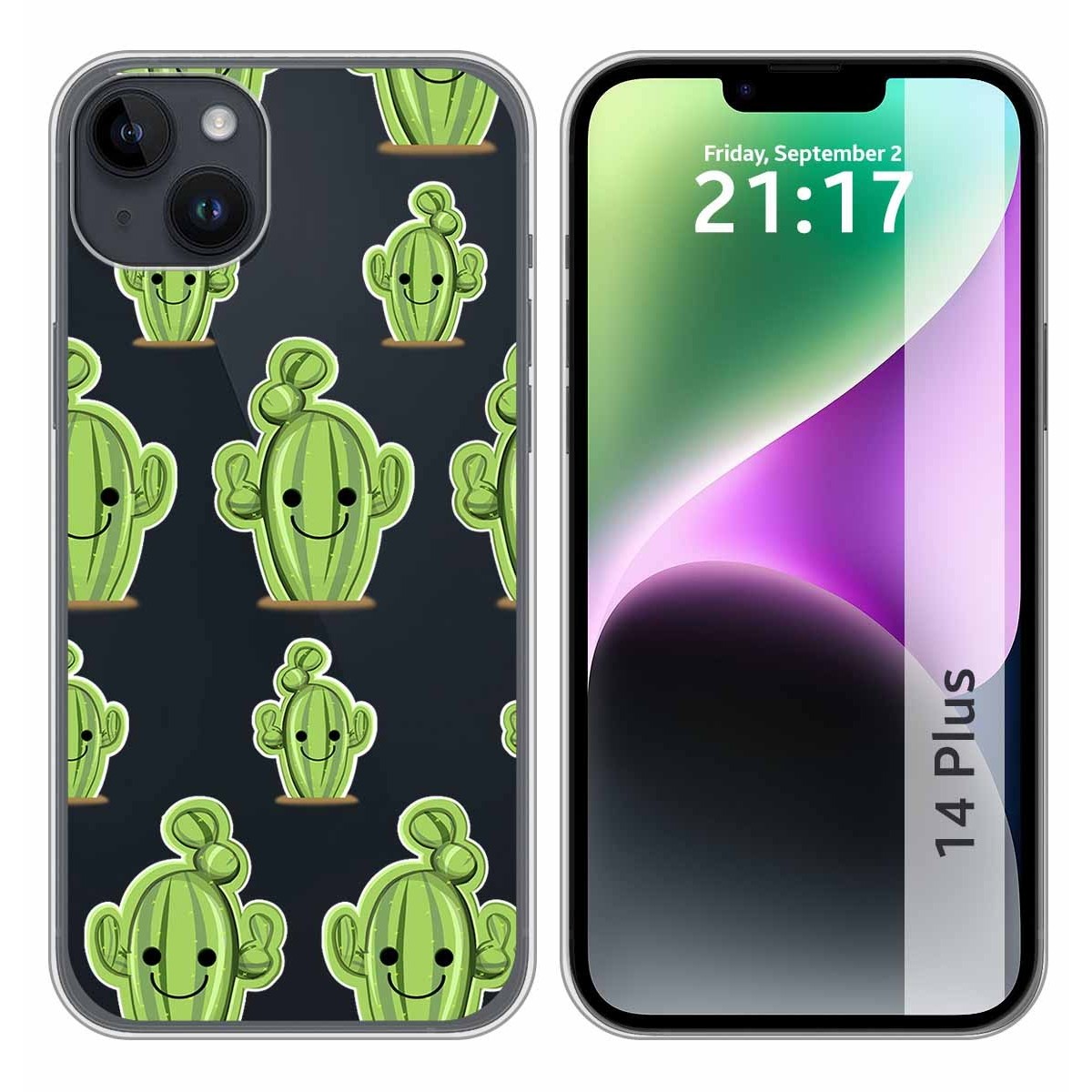 Funda Silicona Transparente compatible con iPhone 14 Plus (6.7) diseño Cactus Dibujos