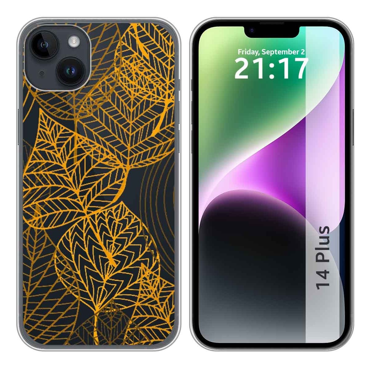 Funda Silicona Transparente compatible con iPhone 14 Plus (6.7) diseño Hojas Dibujos