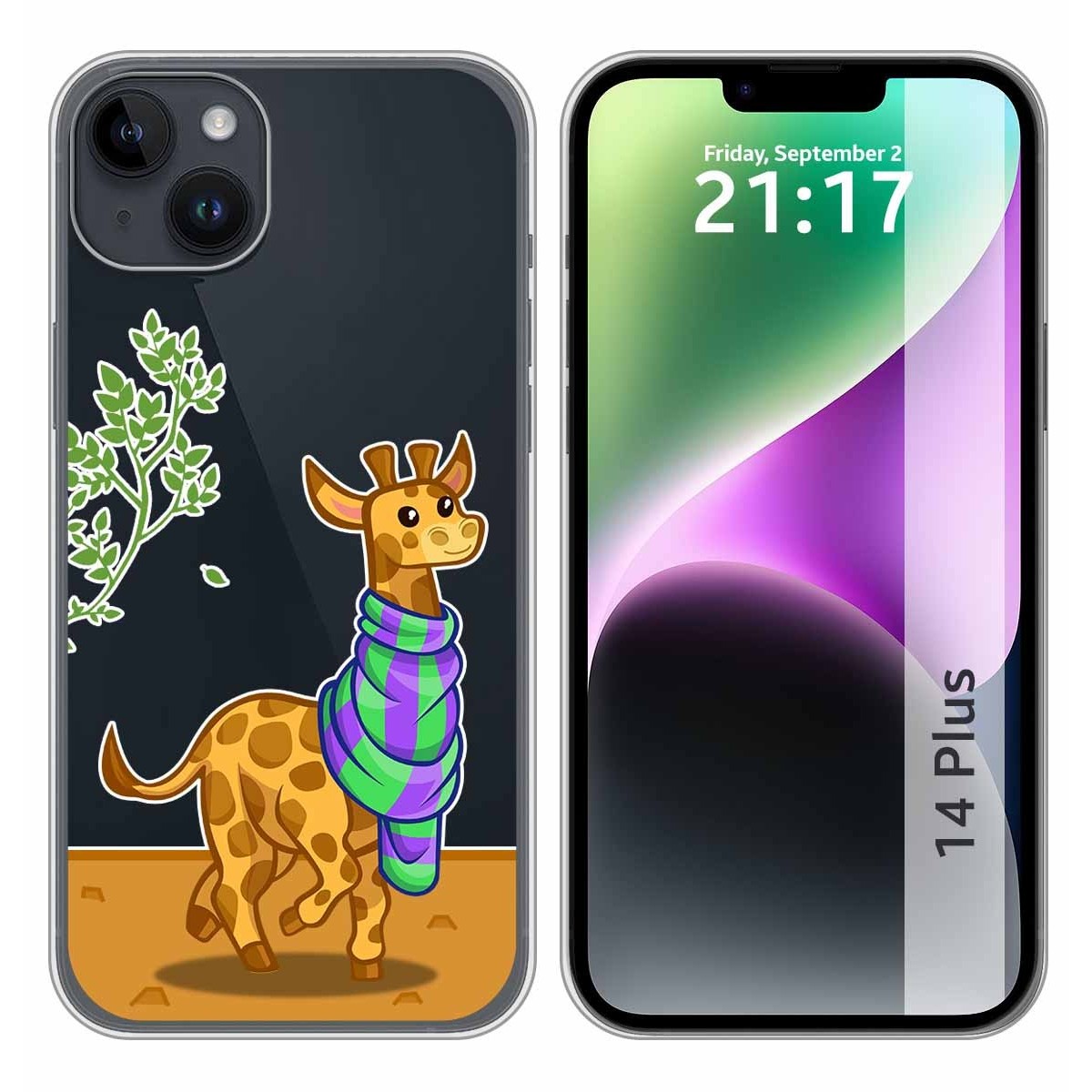 Funda Silicona Transparente compatible con iPhone 14 Plus (6.7) diseño Jirafa Dibujos