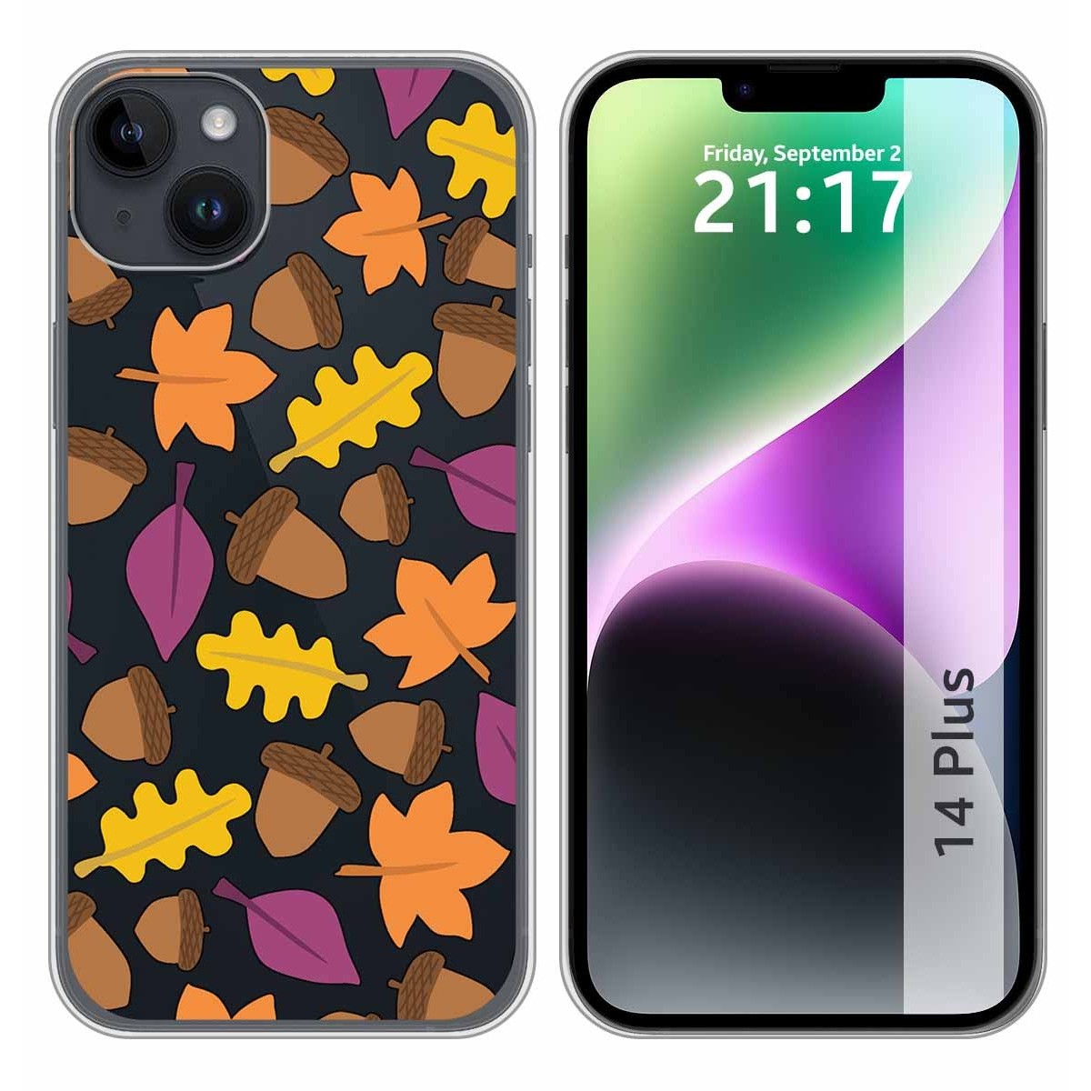 Funda Silicona Transparente compatible con iPhone 14 Plus (6.7) diseño Otoño Dibujos