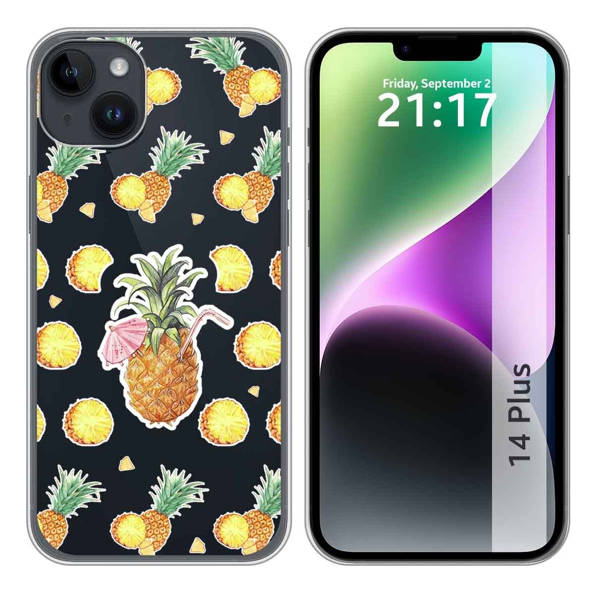 Funda Silicona Transparente compatible con iPhone 14 Plus (6.7) diseño Piña Dibujos