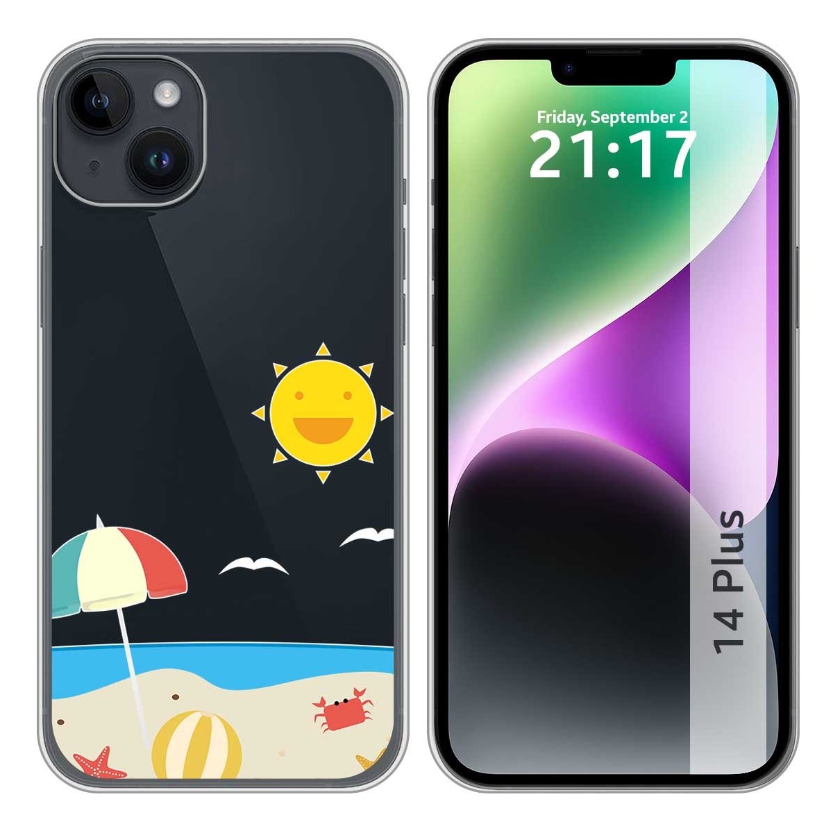 Funda Silicona Transparente compatible con iPhone 14 Plus (6.7) diseño Playa Dibujos