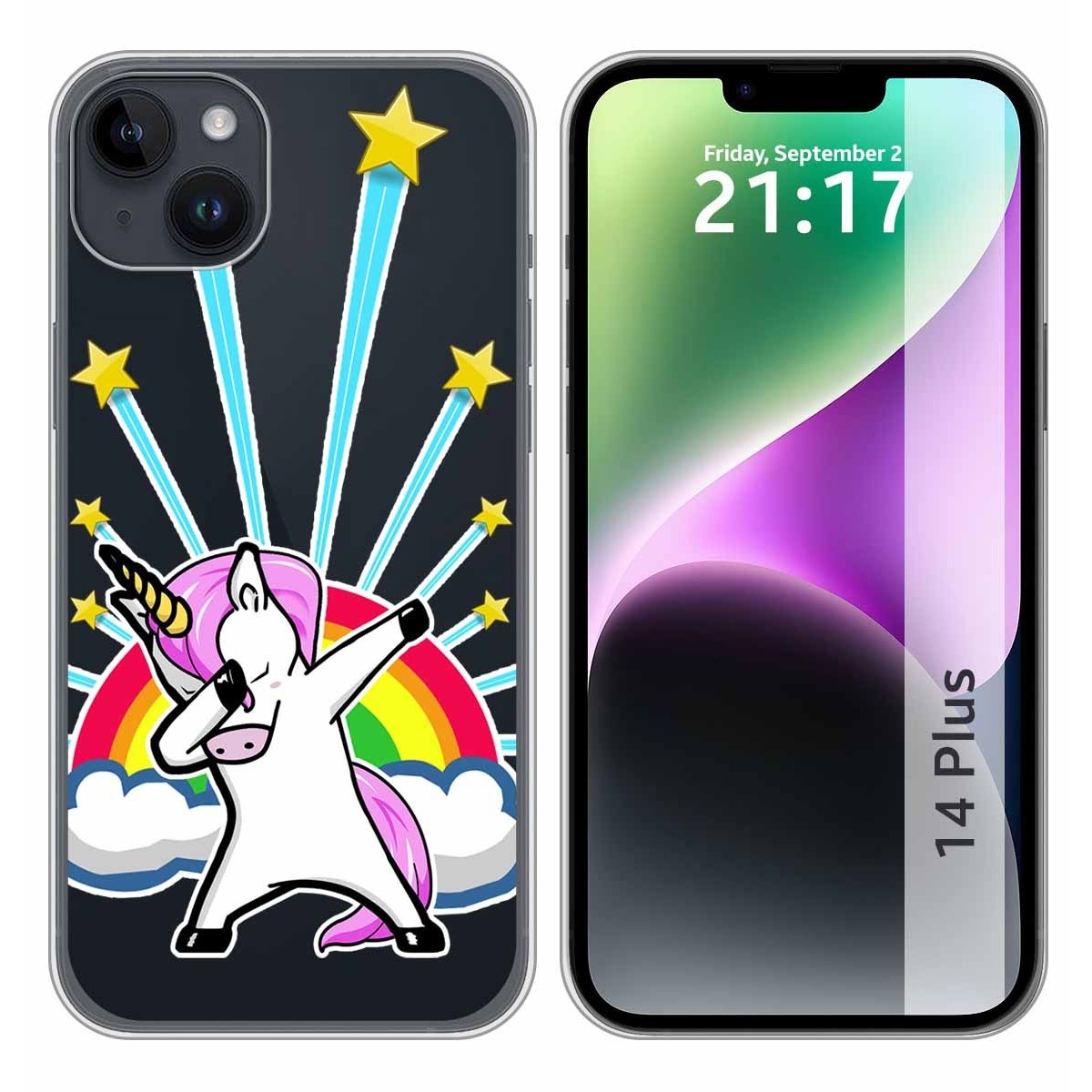 Funda Silicona Transparente compatible con iPhone 14 Plus (6.7) diseño Unicornio Dibujos