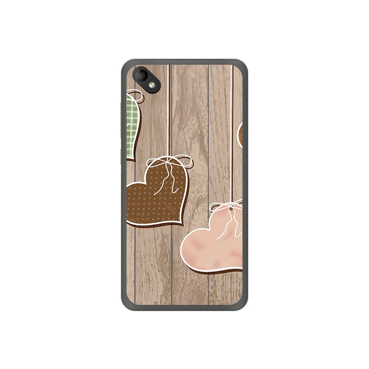 Funda Gel Tpu para Wiko Sunny 2 Plus Diseño Corazones Madera Dibujos